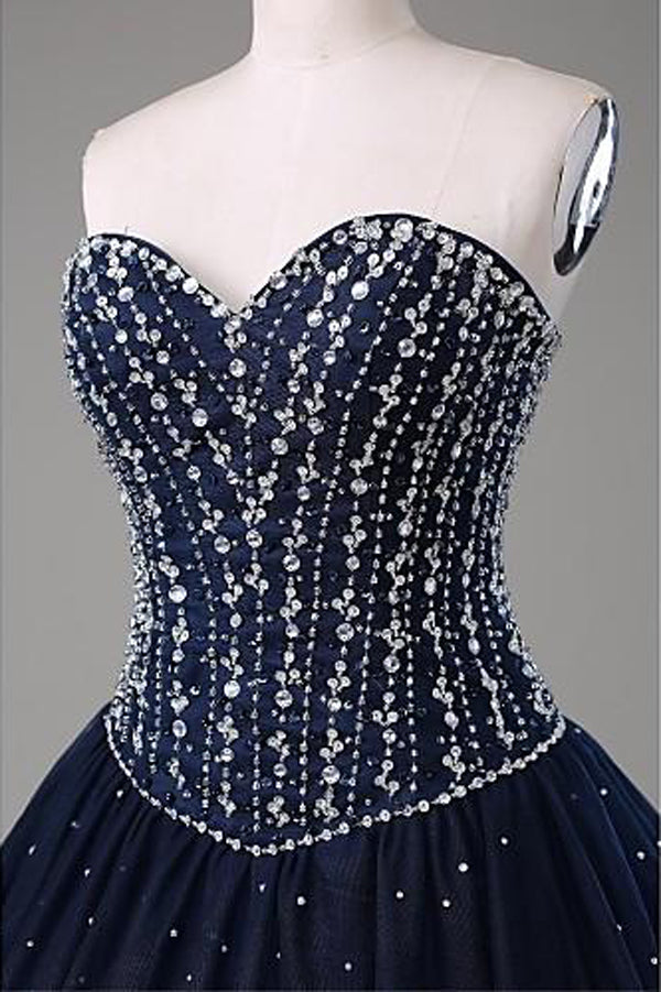 Quinceanera Dress Navy Blue Ball Gown Floor Length Sweetheart Sleeveless Mid Back Prom Dresses
