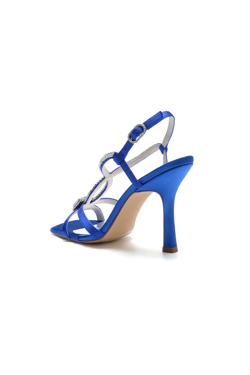 Royal Blue Satin Heels with Crystal Accent - KissProm