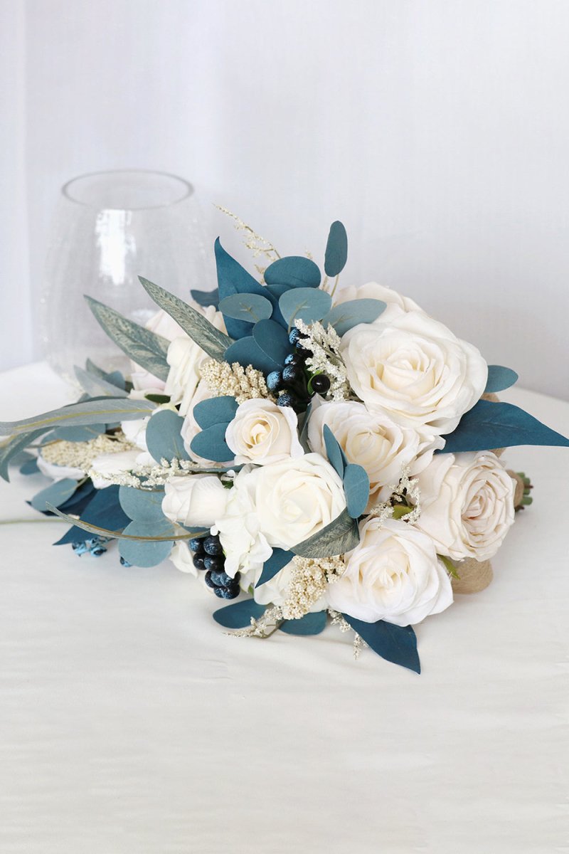 Artificial Cascade Silk Roses Wedding Bridal Bouquets - KissProm