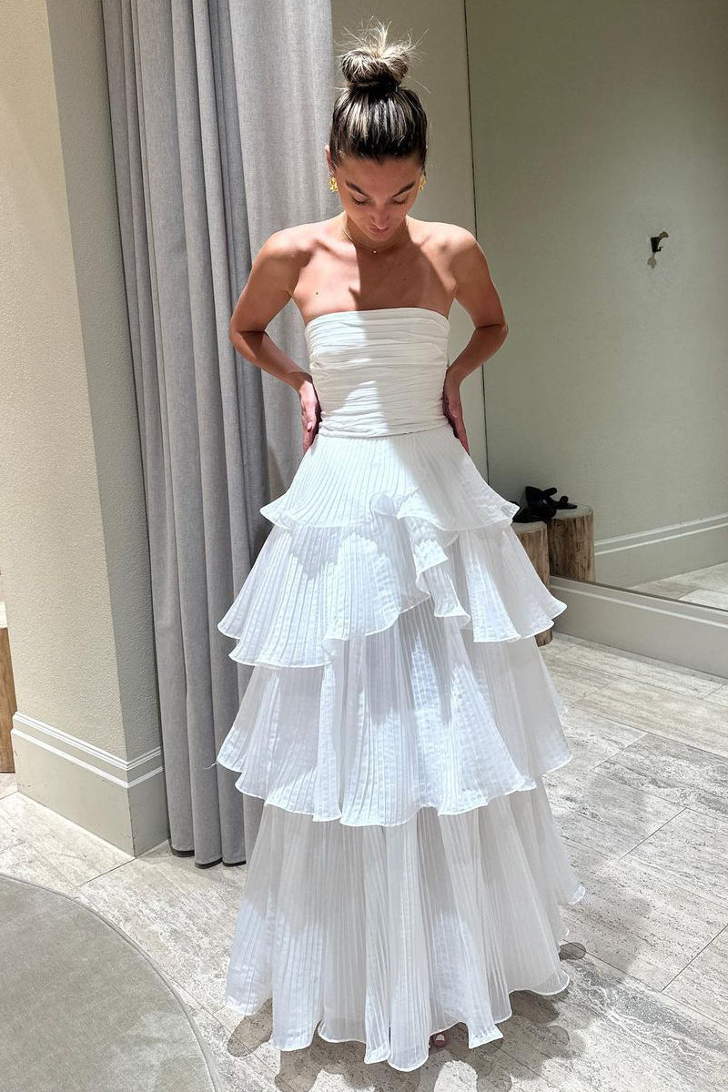 Cute A - Line Chiffon Strapless Tiered Wedding Dresses - KissProm