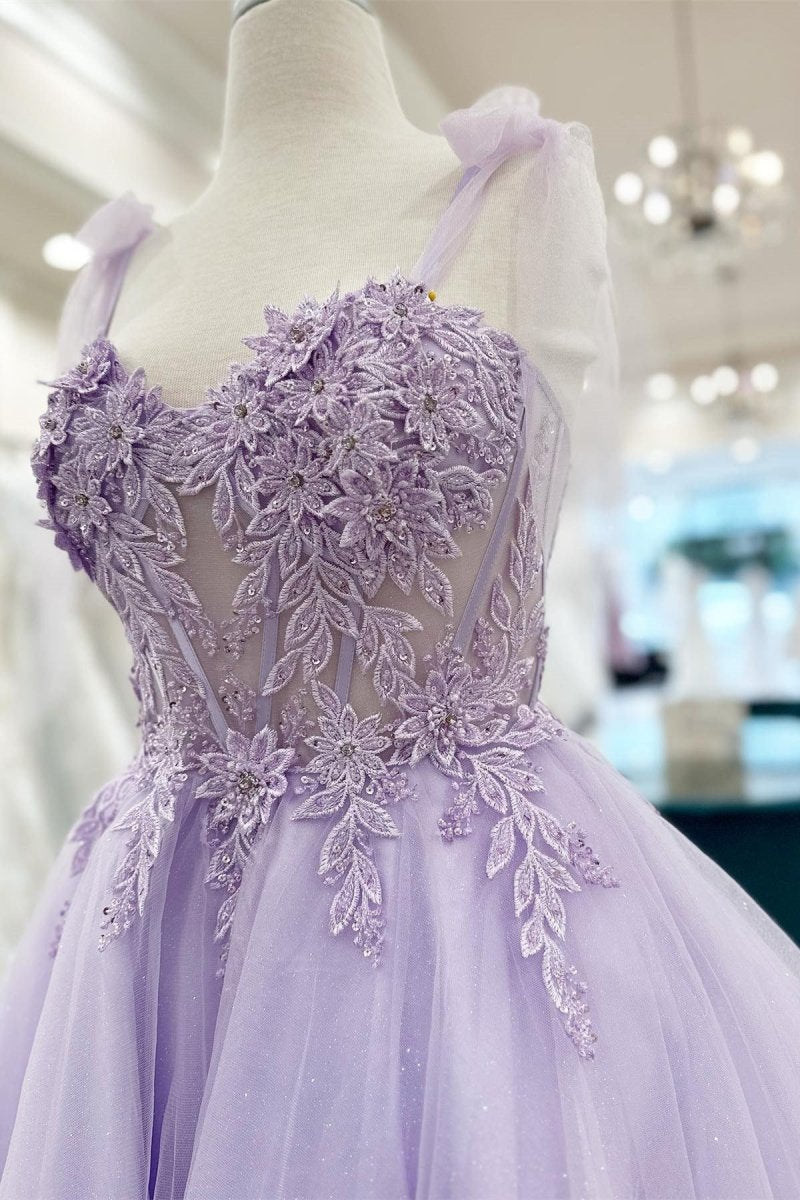 Sierra | Lavender Floral Appliques Sweetheart A - Line Short Homecoming Dress - KissProm