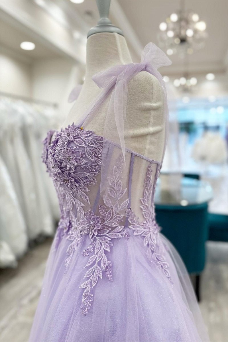 Sierra | Lavender Floral Appliques Sweetheart A - Line Short Homecoming Dress - KissProm