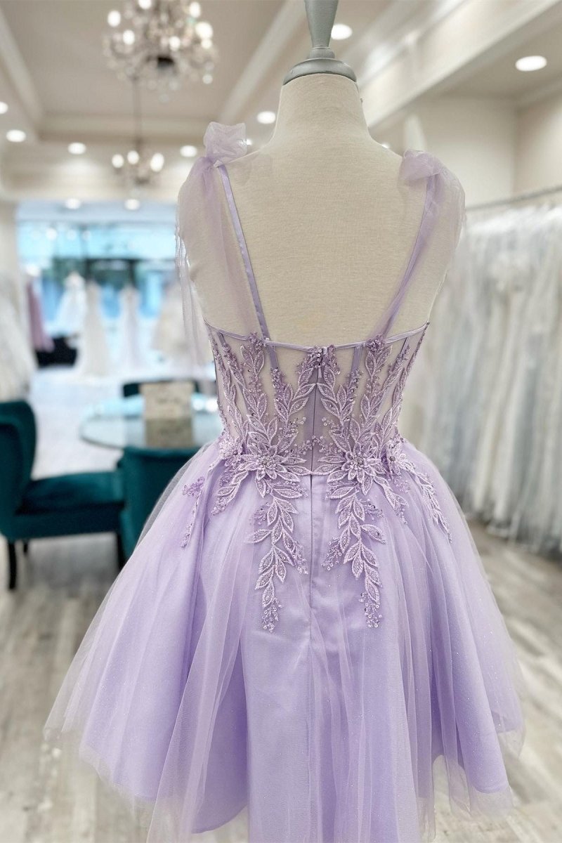 Sierra | Lavender Floral Appliques Sweetheart A - Line Short Homecoming Dress - KissProm