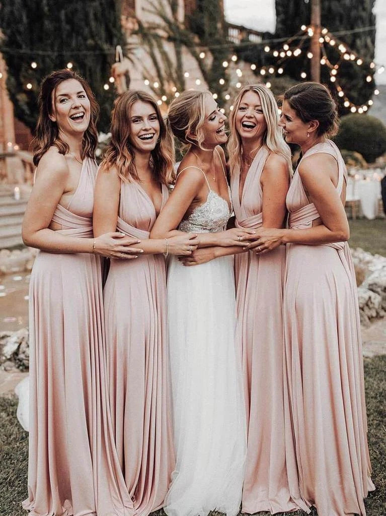 Elegant Light Pink Chiffon Floor Length Long Bridesmaid Dress | KissProm