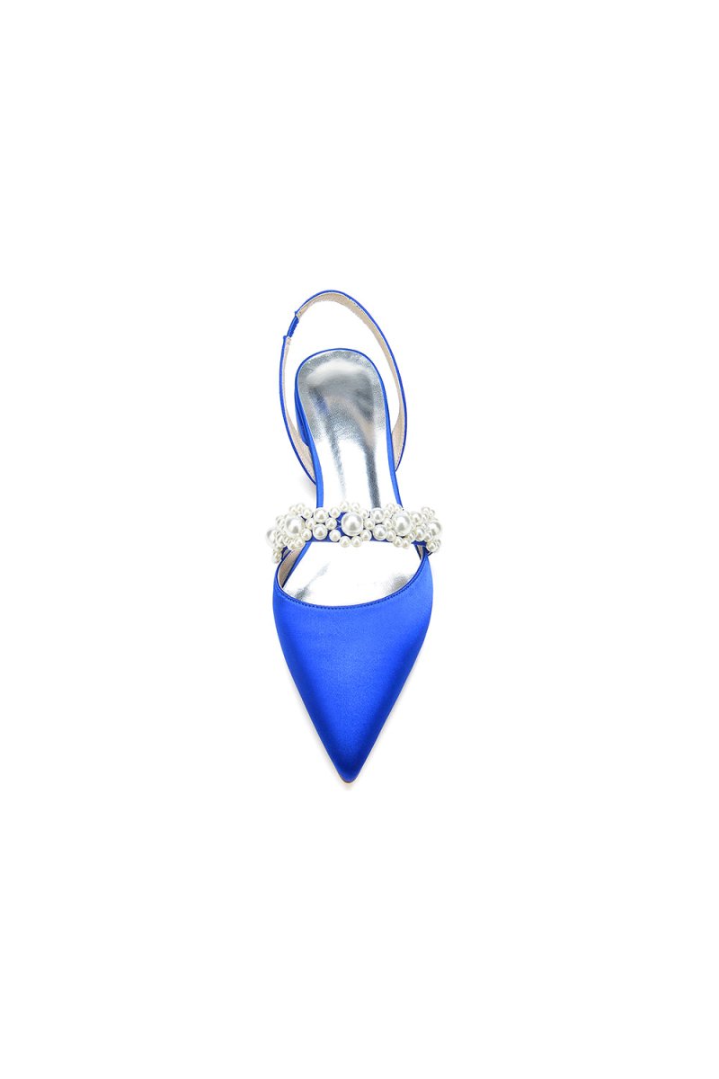 Satin Pointed Toe Pearl Kitten Heels - KissProm