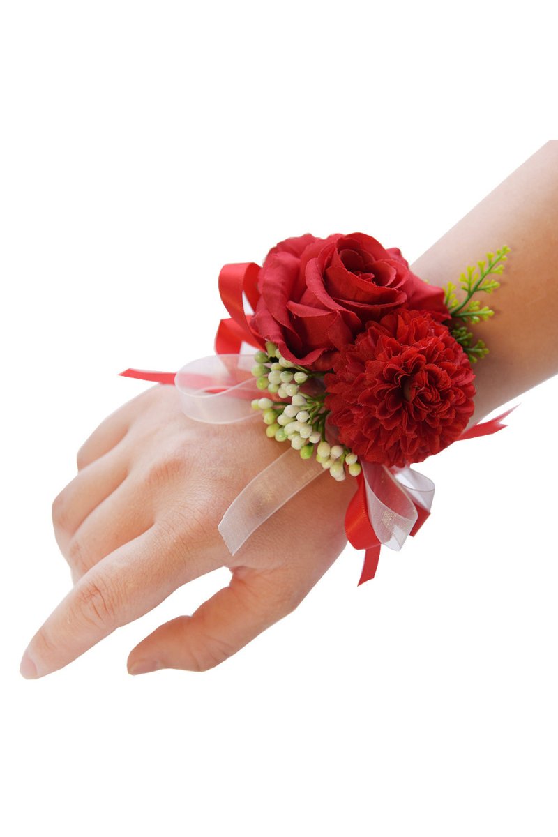 Artificial Silk Roses Bridesmaid Wrist Corsage - KissProm