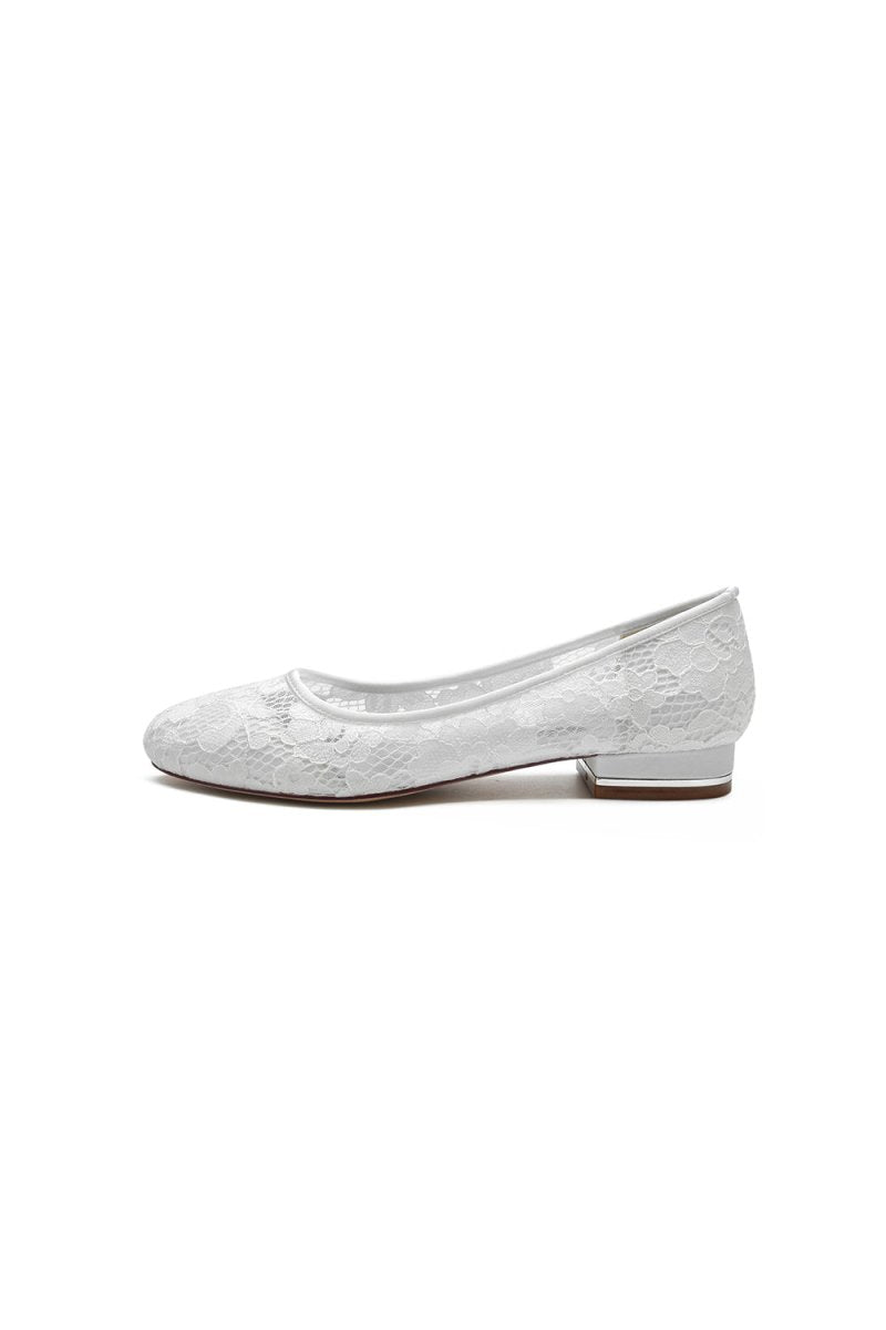 White Lace Open Toe Flats Bridal Shoes - KissProm