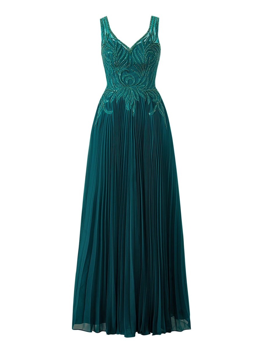 Abigail Dark Green | A - line V - neck Chiffon Prom Dress - KissProm