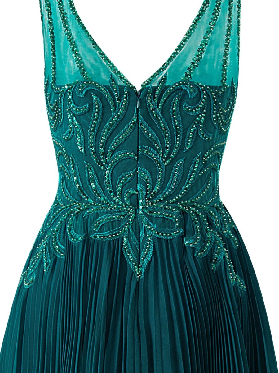 Abigail Dark Green | A - line V - neck Chiffon Prom Dress - KissProm