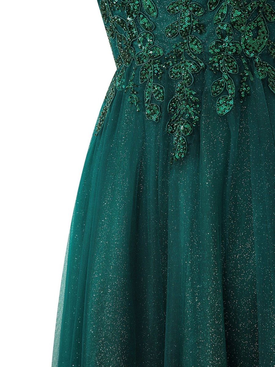 Emily Navy Blue | A - line Floor Length Glitter Tulle Prom Dress - KissProm