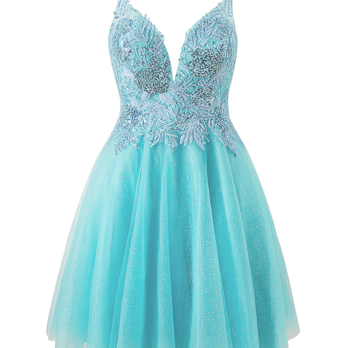 Sparkly Tulle Sky Blue A-line Scoop Prom Dresses, Long Formal Dresses,  SP805