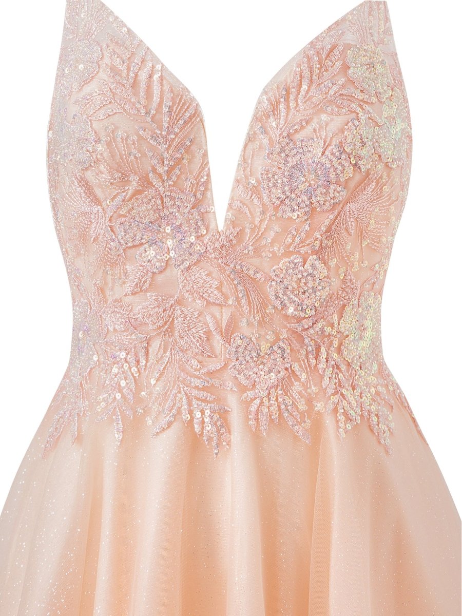 Grace | A - line Short Spaghetti Strap Glitter Tulle Homecoming Dress - KissProm