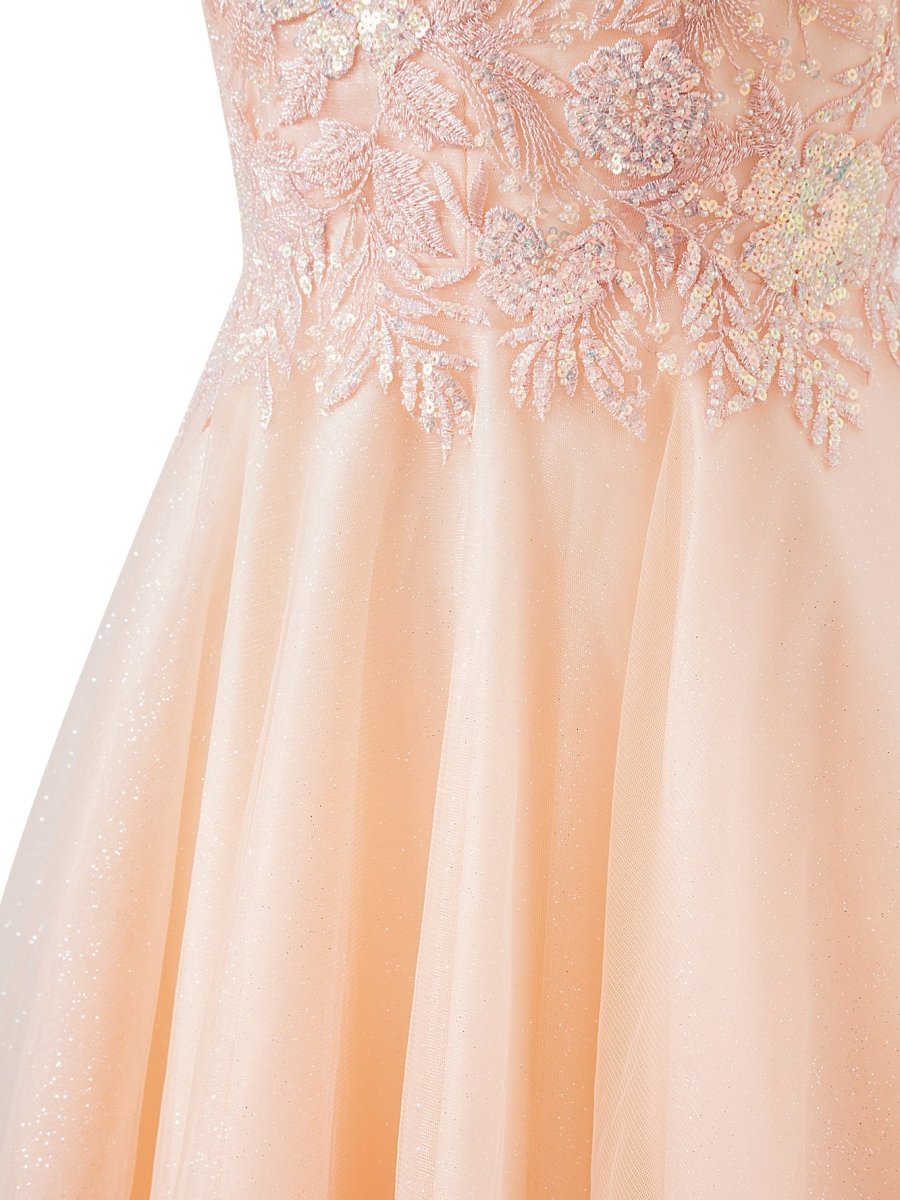 Grace | A - line Short Spaghetti Strap Glitter Tulle Homecoming Dress - KissProm