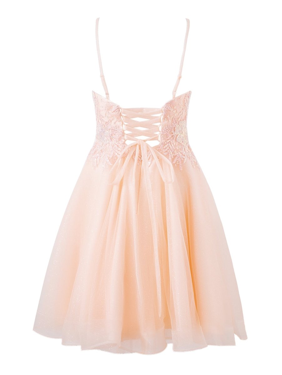 Grace | A - line Short Spaghetti Strap Glitter Tulle Homecoming Dress - KissProm