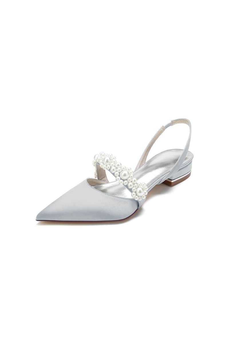 Satin Pointed Toe Pearl Kitten Heels - KissProm