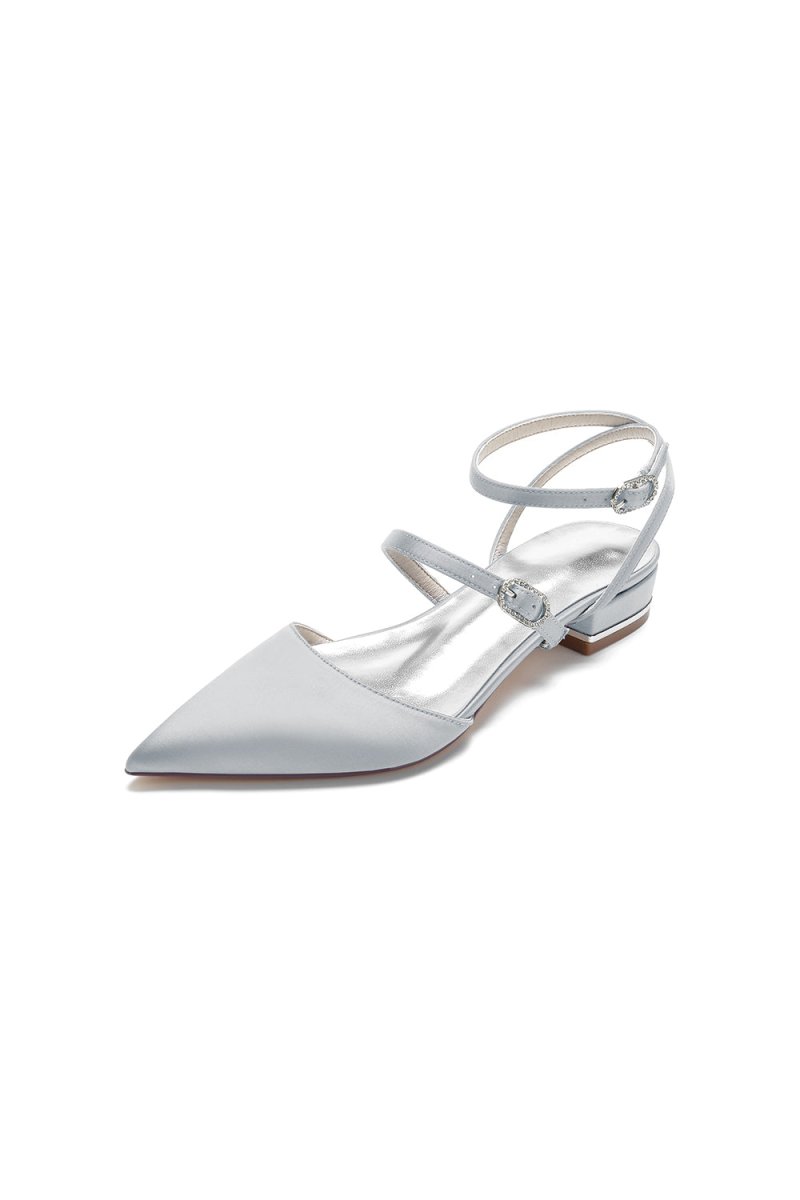 Simple Satin Pointed Toe Buckle Kitten Heels - KissProm