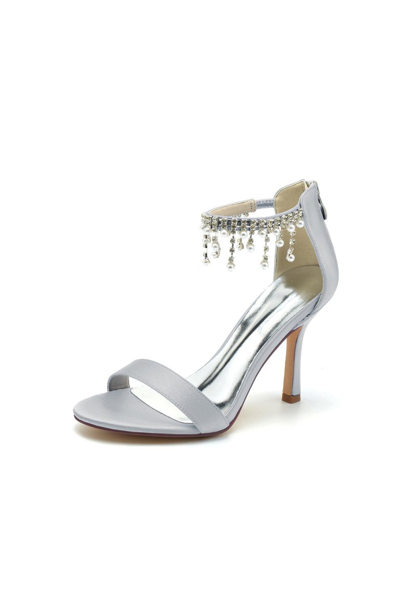 Glamorous White Leather High Heels with Silver Chain Accent - KissProm