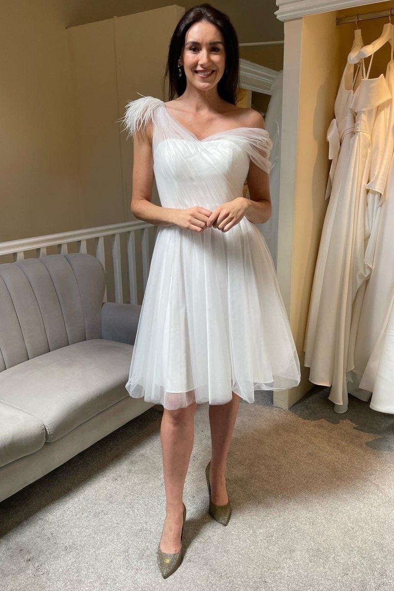 Asymmetrical Tulle A - Line Knee - Length Wedding Dress - KissProm