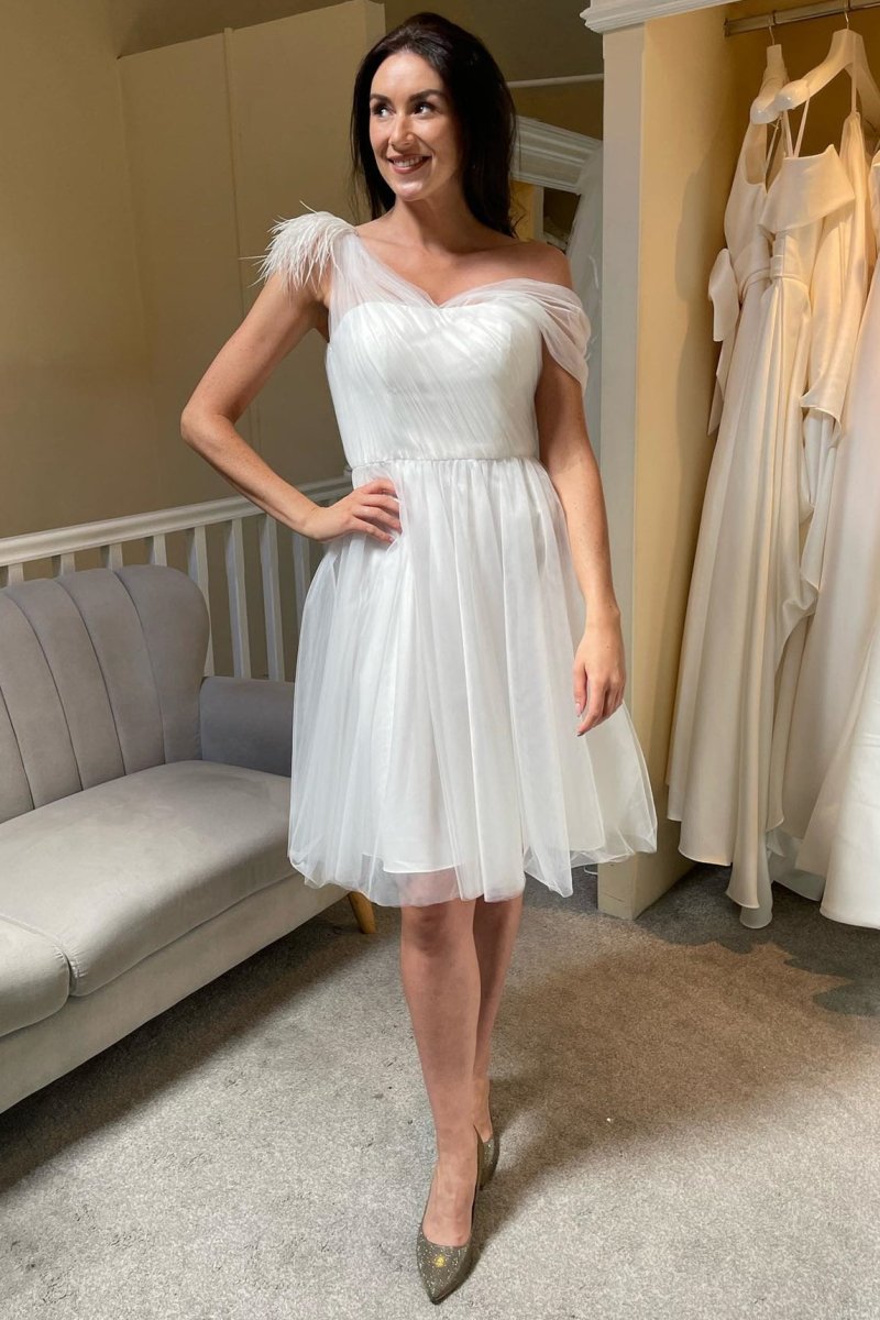 Asymmetrical Tulle A - Line Knee - Length Wedding Dress - KissProm