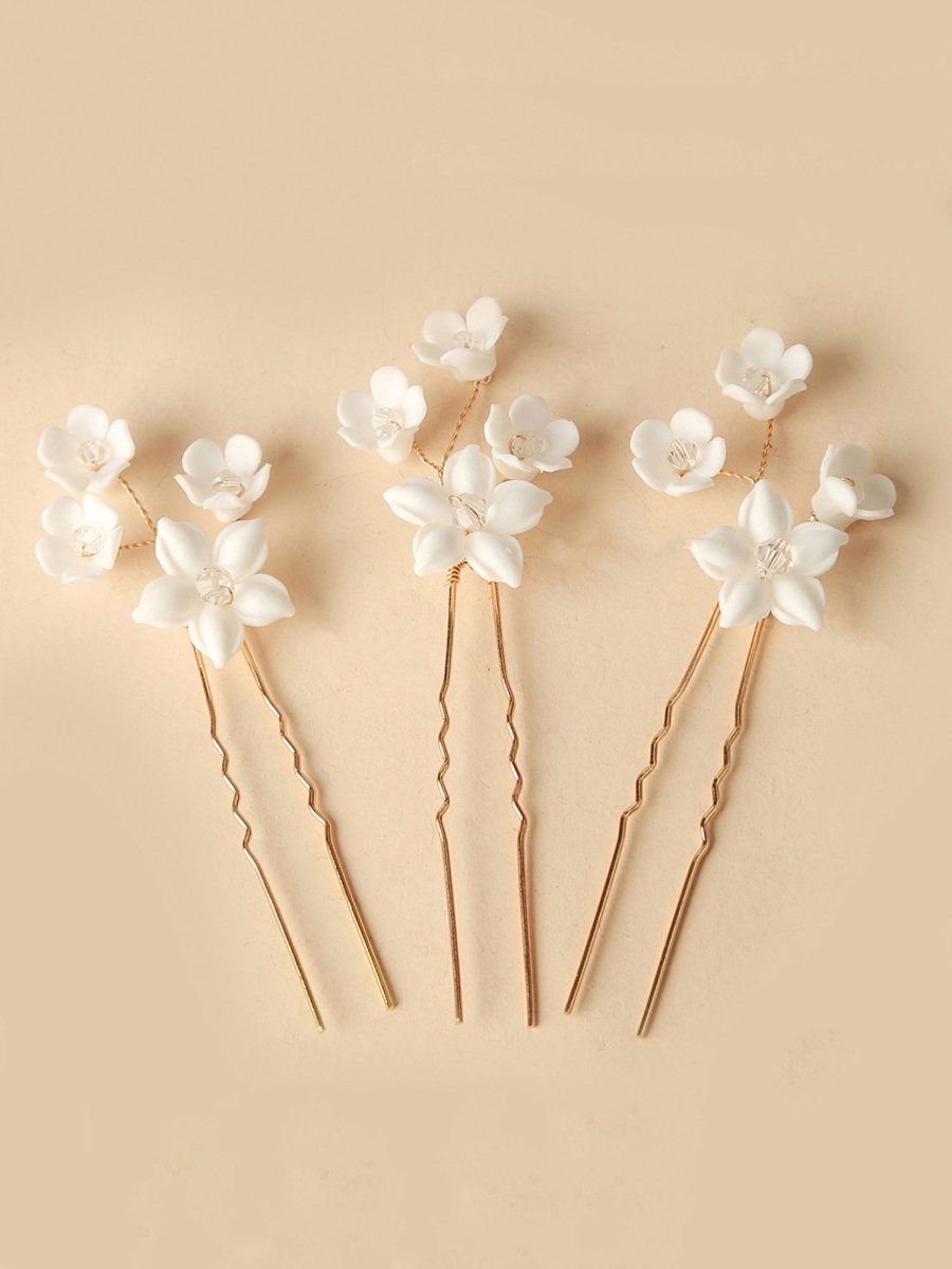 White Ceramic Flower Hairpin - KissProm