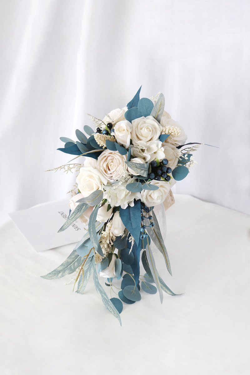 Artificial Cascade Silk Roses Wedding Bridal Bouquets - KissProm