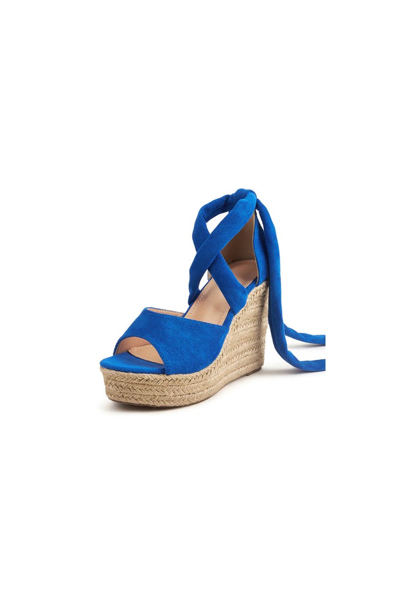 Outdoor Suede Peep Toe Wedge Heel Shoes With Lace - Up - KissProm