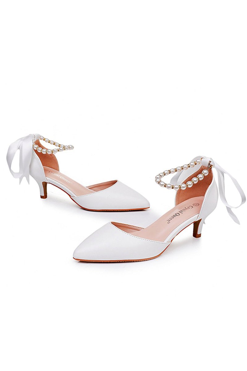 Pointed Toe Kitten Heels Ankle - Strap Wedding Shoes - KissProm