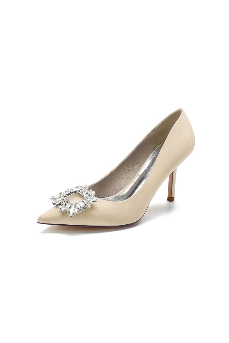 Cocktail Pointed Toe Crystal Satin High Heels - KissProm