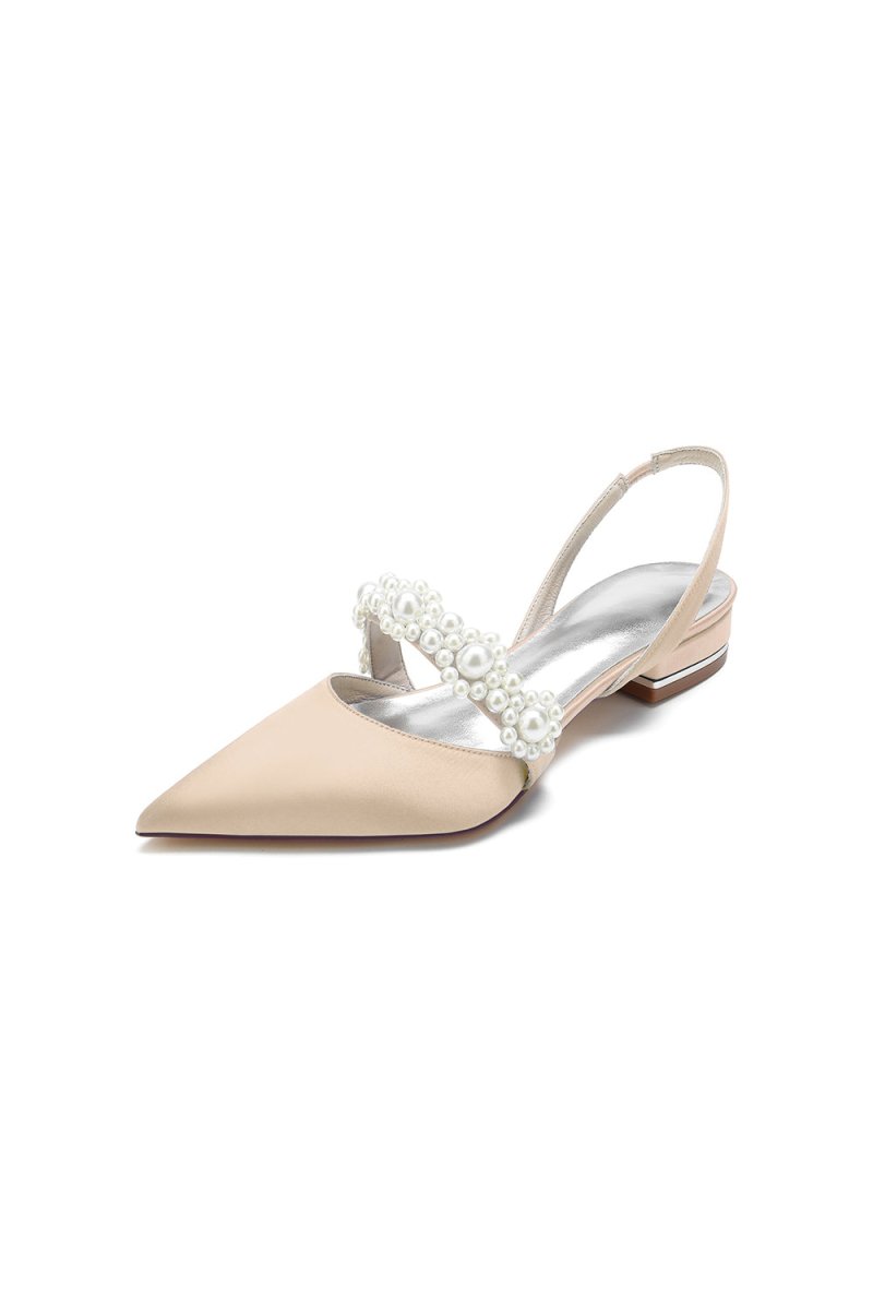 Satin Pointed Toe Pearl Kitten Heels - KissProm