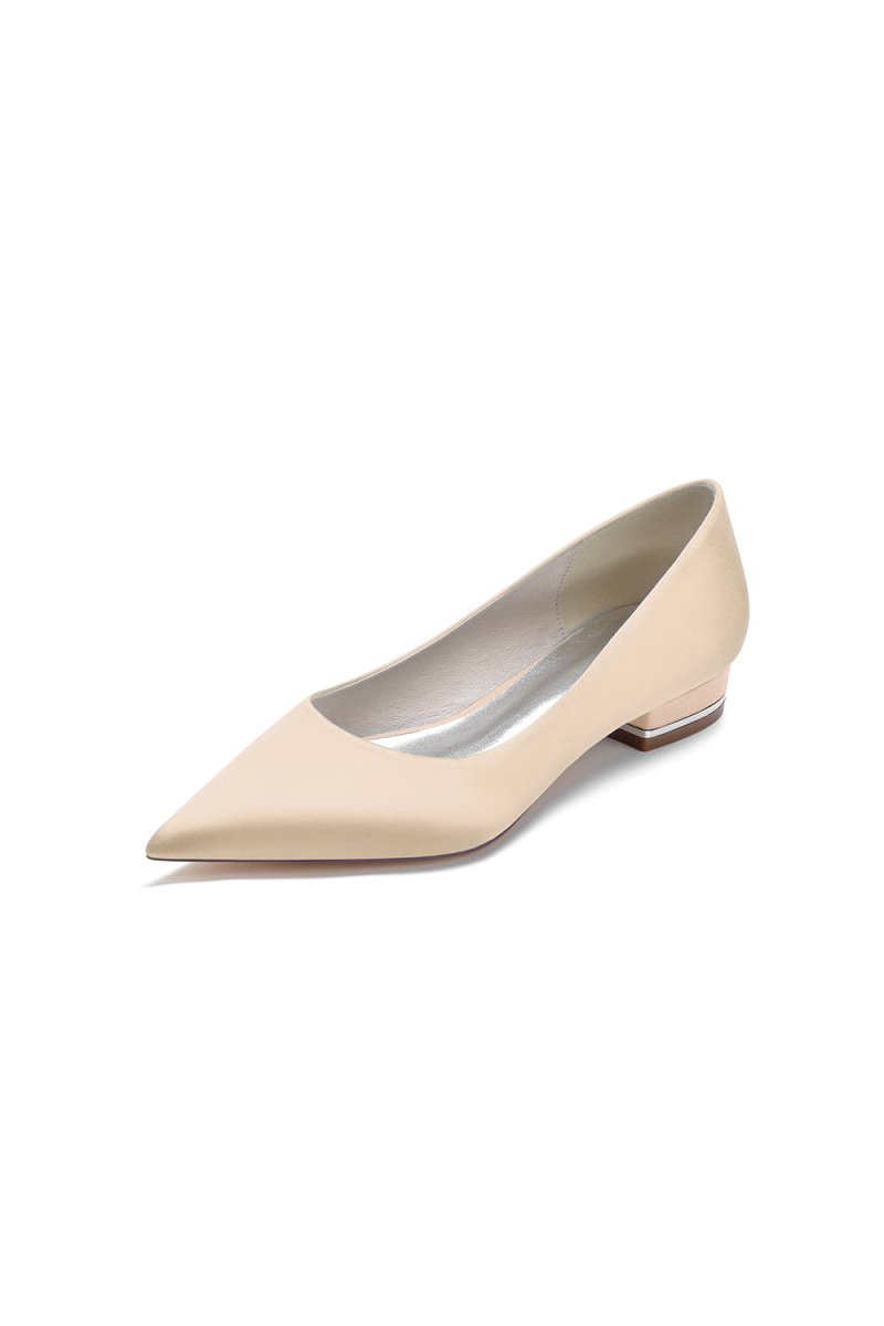 Simple Pointed Toe Satin Low Heels - KissProm