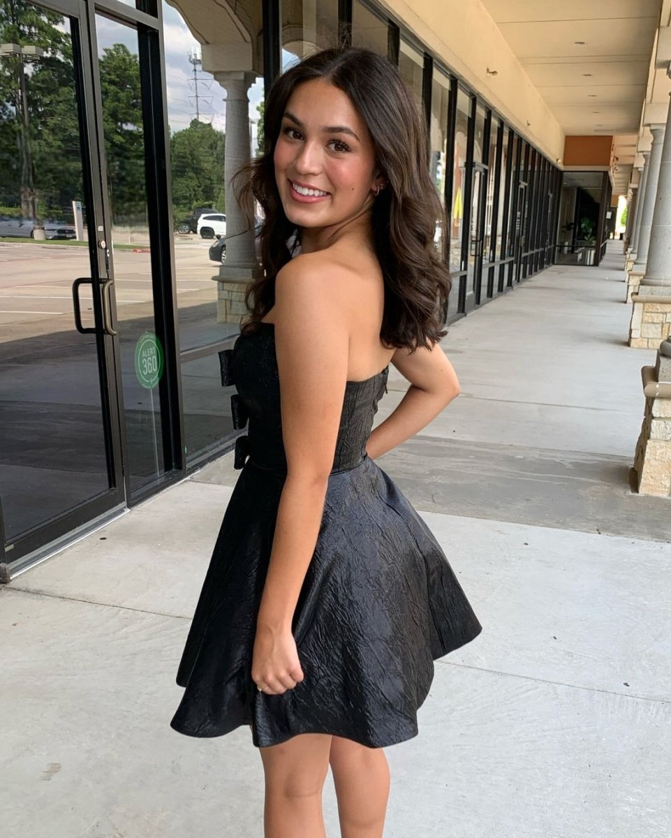 Jalise | Glitter Strapless Peacock Short Homecoming Dress with Bow - KissProm