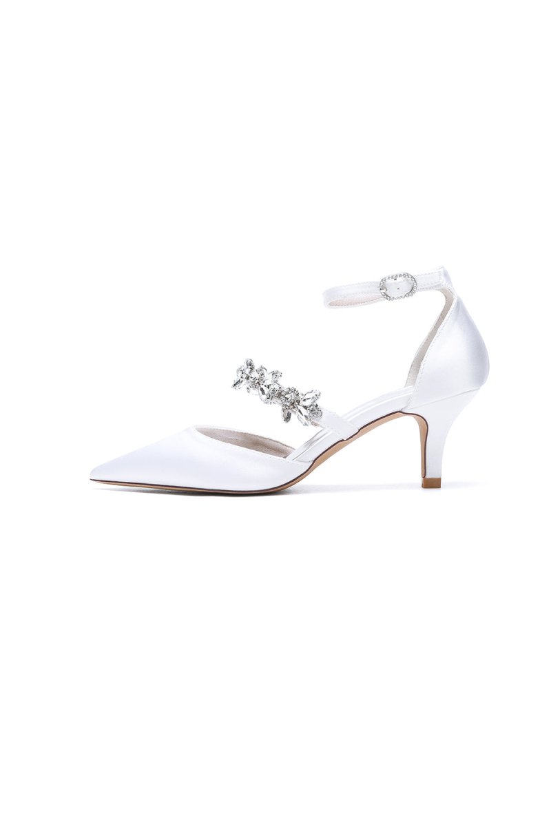 Pointed Toe Rhinestone Ankle Straps High Heels - KissProm