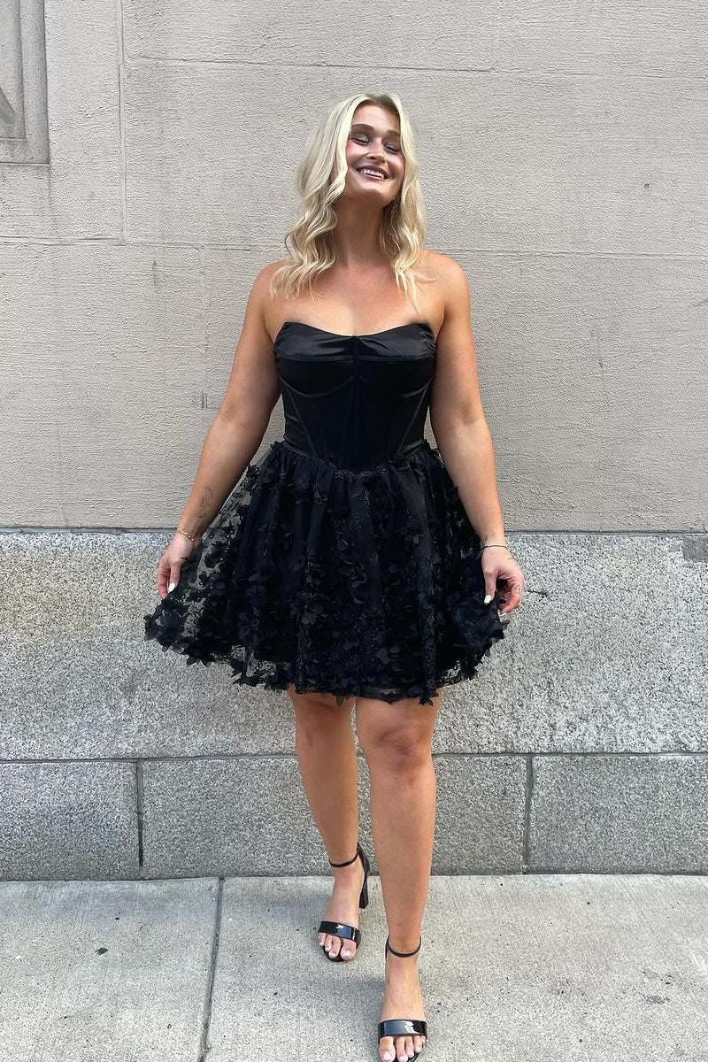 Chelle | Cute A Line Sweetheart Black Lace Short Homecoming Dressees - KissProm