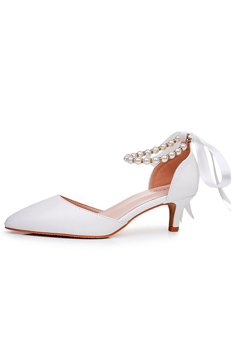 Pointed Toe Kitten Heels Ankle - Strap Wedding Shoes - KissProm