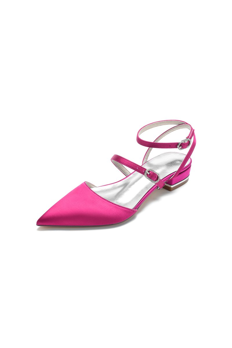 Simple Satin Pointed Toe Buckle Kitten Heels - KissProm