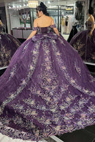 Quinceanera Dress Glamorous Purple Floral Lace Off - the - Shoulder - KissProm