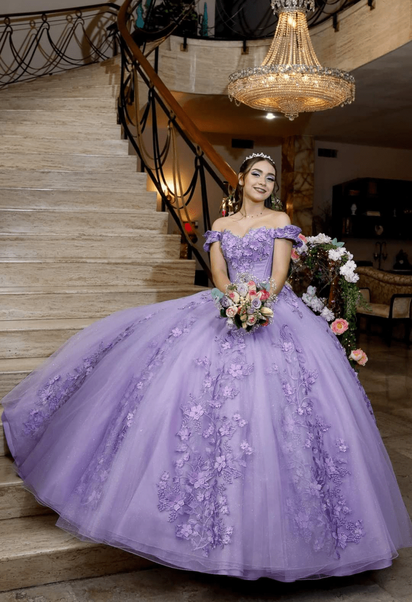 Lavender Off The Shoulder Tulle Appliques Ball Gown Dress - KissProm