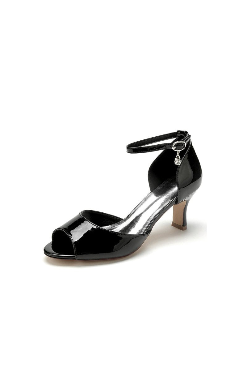 Open Toe Patent Leather Heels with Hanging Charm - KissProm