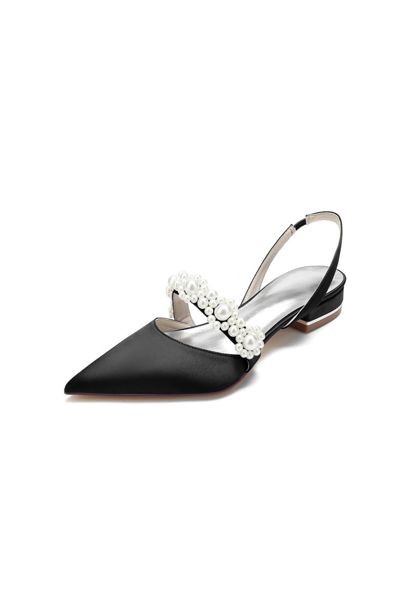 Satin Pointed Toe Pearl Kitten Heels - KissProm