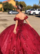 Quinceanera Dress Burgundy Off Shoulder Tulle Lace Long Prom Dresses Sweet Dresses - KissProm