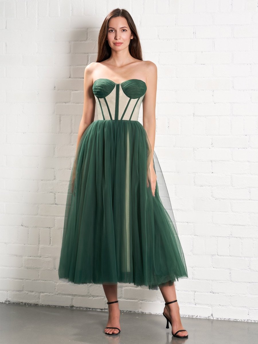 Strapless Puffy Midi Tulle Dress - KissProm