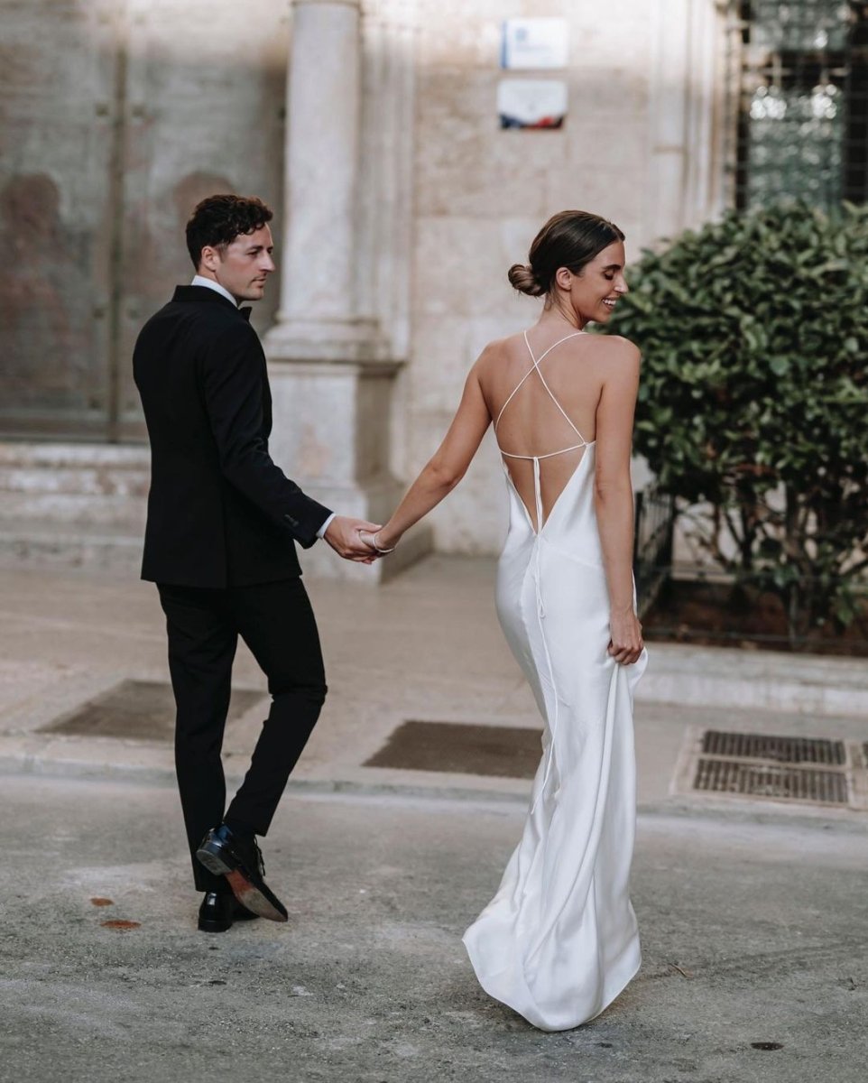 Jovana | Charming Sheath Silk Satin Wedding Dresses with Slit - KissProm