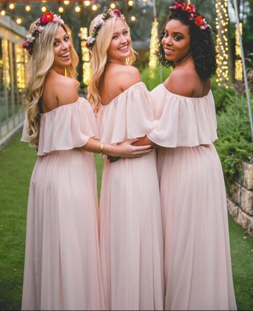 A Line Long Chiffon Off the Shoulder Mix And Match Bridesmaid Dresses