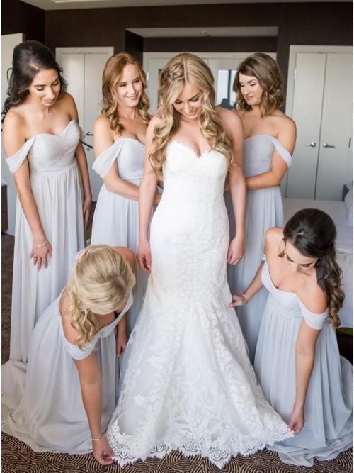 Light grey bridesmaid dresses long best sale