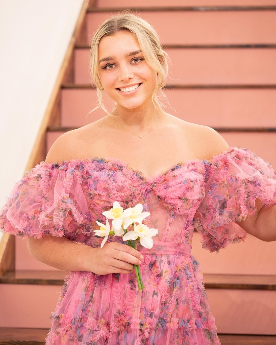 Sydney |A Line Off The Shoulder Floral Tulle Prom Dress - KissProm