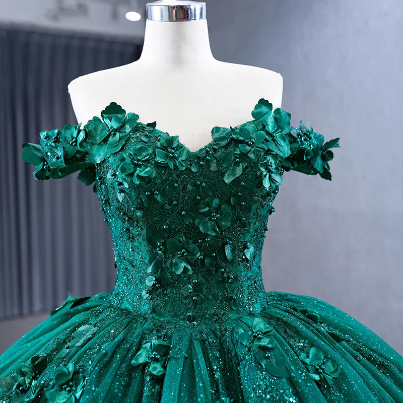 Appliques Dark Green Sweetheart Sleeveless Ball Gown Quinceanera Dress - KissProm