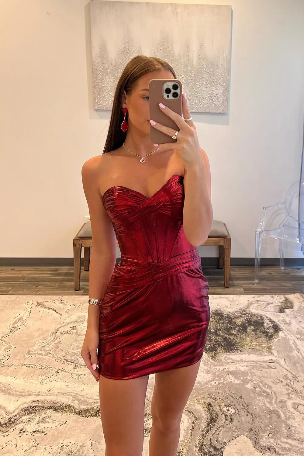 Bodycon Strapless Corset Burgundy Tight Short Homecoming Dresses