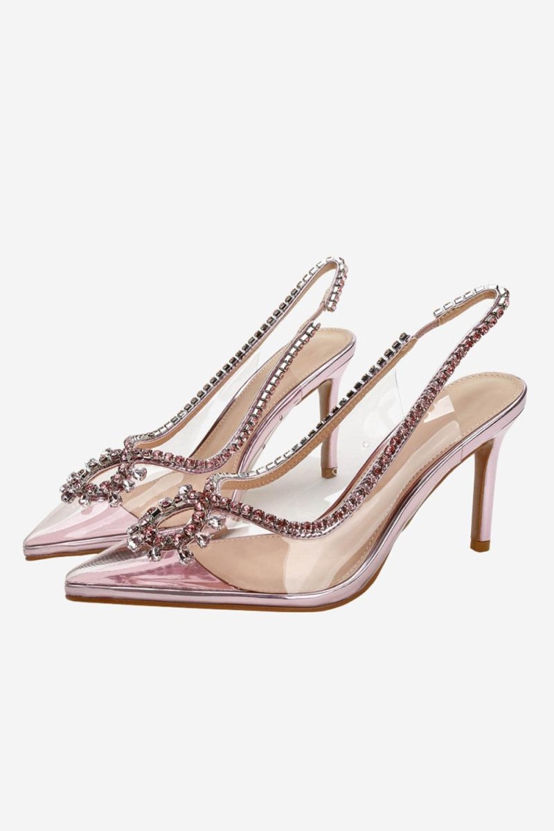 Rhinestone Pink Pointed Toe Stiletto Sandals - KissProm