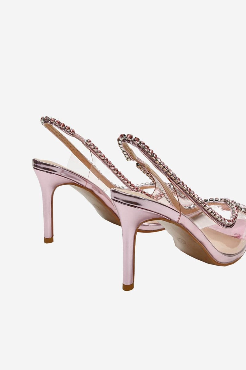 Rhinestone Pink Pointed Toe Stiletto Sandals - KissProm