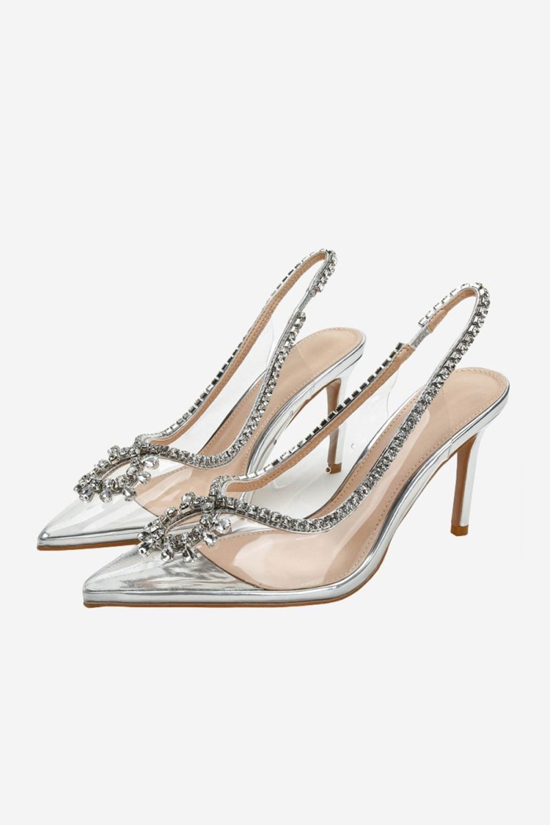 Rhinestone Pink Pointed Toe Stiletto Sandals - KissProm